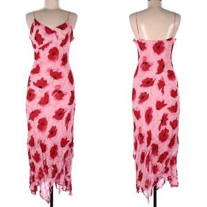 Vintage 90s y2k SND Slip Dress Floral Midi Beaded Fairycore Prom Pink Size 7